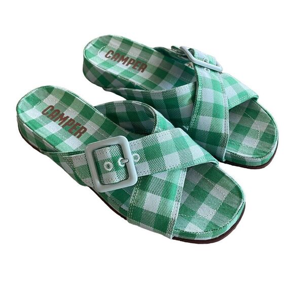 CAMPER Atonic Women's Size EU 36/US 5-6 Green Blue Cross-Strap Flat Slide Sandal - Picture 3 of 7
